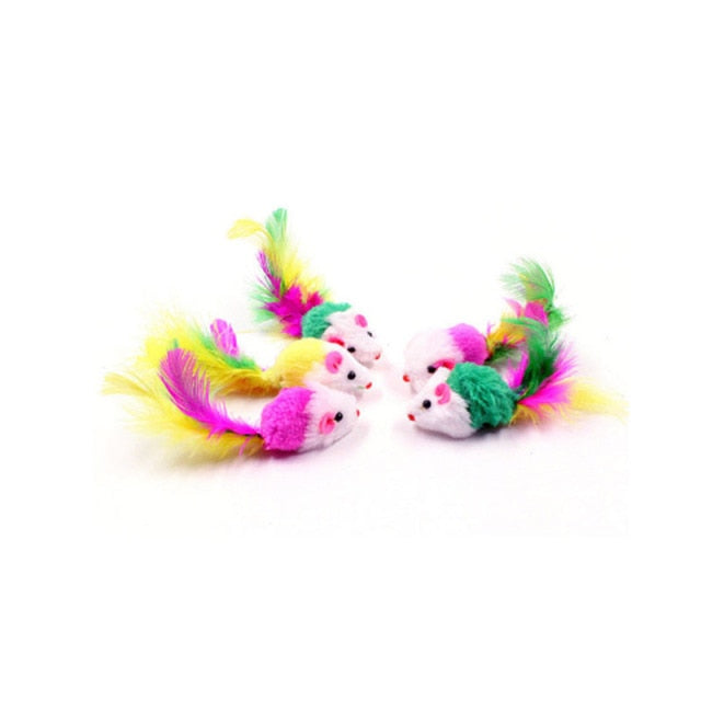 Random Colour Plastic Cat Toys Feather Funny Cat Mice Shape 20 x 10cm False Mouse Pet Products Bottom Sucker Elastic 1PC