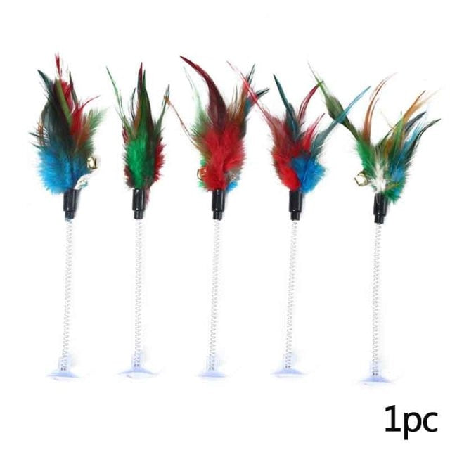 Random Colour Plastic Cat Toys Feather Funny Cat Mice Shape 20 x 10cm False Mouse Pet Products Bottom Sucker Elastic 1PC