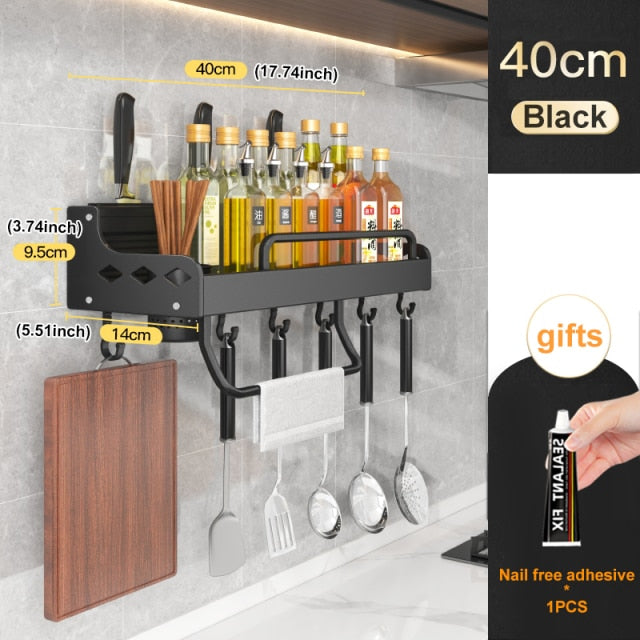 Joybos Kitchen Storage Shelf Wall-mounted Spice Racks Space Aluminum Multifunctional Punch-free Kitchen Shelf Kichen Organizer