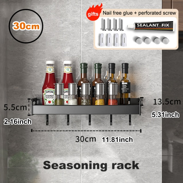 Joybos Kitchen Storage Shelf Wall-mounted Spice Racks Space Aluminum Multifunctional Punch-free Kitchen Shelf Kichen Organizer
