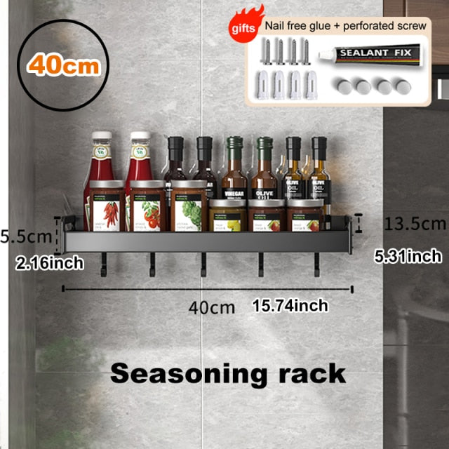 Joybos Kitchen Storage Shelf Wall-mounted Spice Racks Space Aluminum Multifunctional Punch-free Kitchen Shelf Kichen Organizer