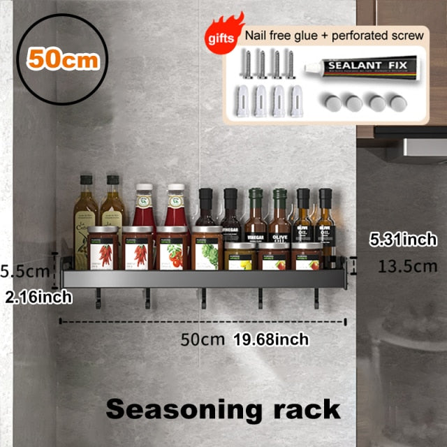 Joybos Kitchen Storage Shelf Wall-mounted Spice Racks Space Aluminum Multifunctional Punch-free Kitchen Shelf Kichen Organizer