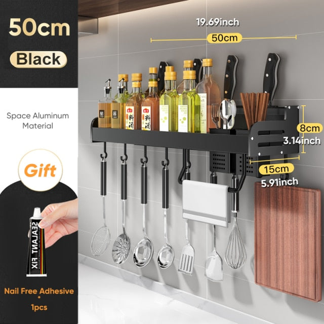 Joybos Kitchen Storage Shelf Wall-mounted Spice Racks Space Aluminum Multifunctional Punch-free Kitchen Shelf Kichen Organizer