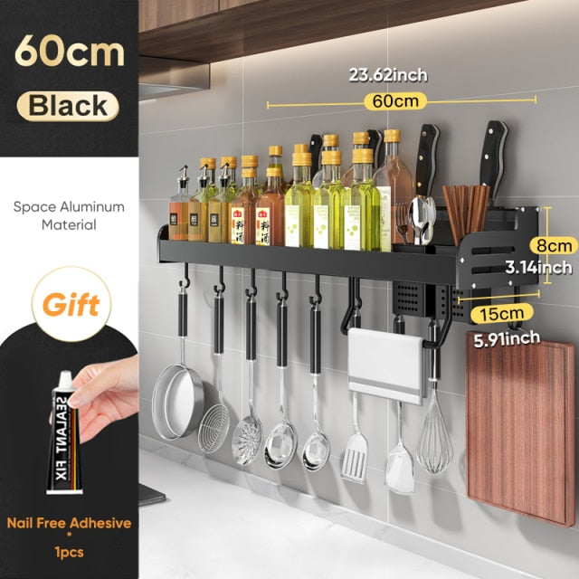Joybos Kitchen Storage Shelf Wall-mounted Spice Racks Space Aluminum Multifunctional Punch-free Kitchen Shelf Kichen Organizer
